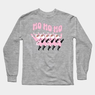 Pink Christmas, Retro Santa Funny Christmas Long Sleeve T-Shirt